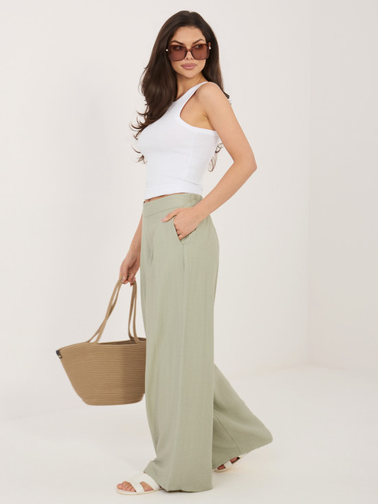 Pistáciové palazzo nohavice z viskózy