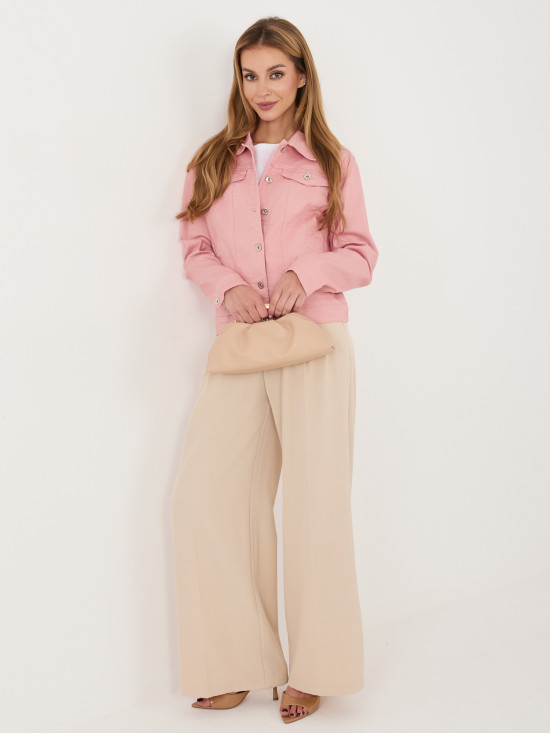 Ružová džínsová bunda s golierom