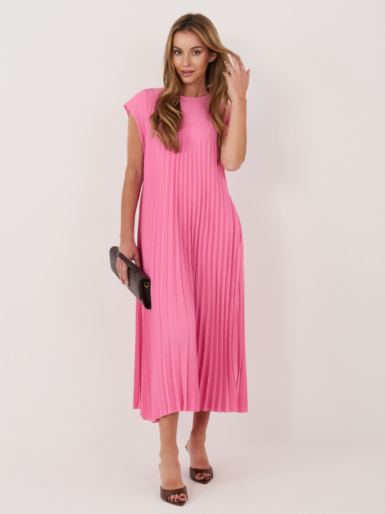 Ružové midi koktejlové šaty s vreckami