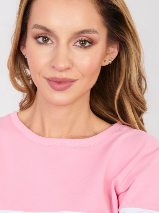 Pruhovaná bavlnená mikina v sivoružovej farbe