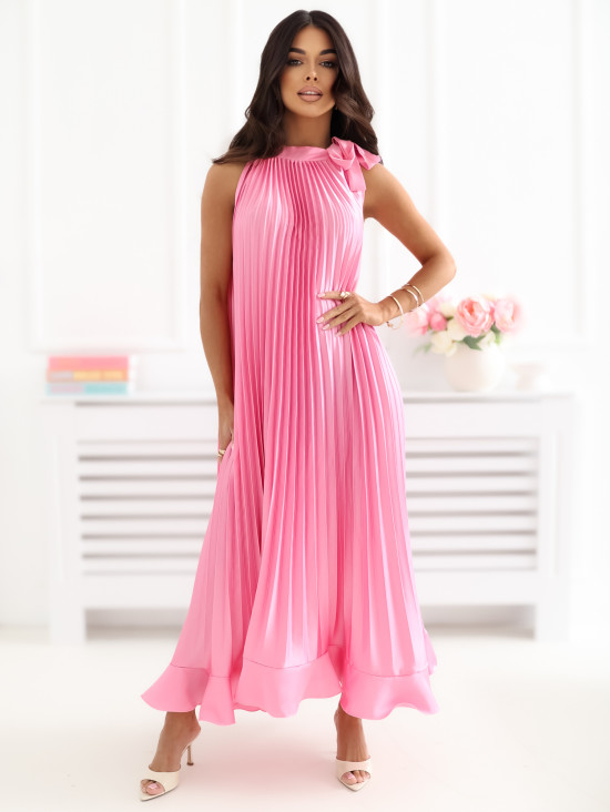 Ružové midi koktejlové šaty bez rukávov