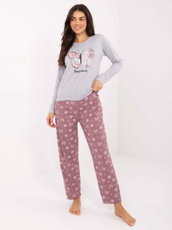 Dámske sivé bavlnené pyžamo s potlačou