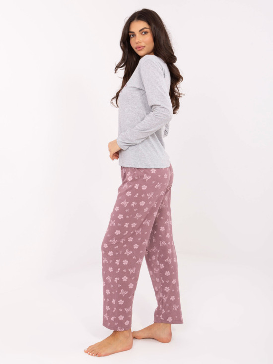 Dámske sivé bavlnené pyžamo s potlačou