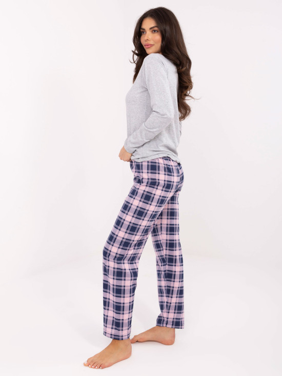 Dámske sivé pyžamo s károvaným vzorom a gombíkmi