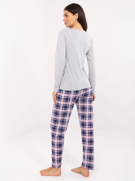 Dámske sivé pyžamo s károvaným vzorom a gombíkmi