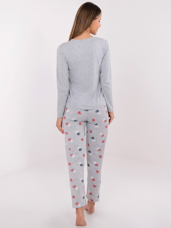 Dámske sivé pyžamo s potlačou, dlhý rukáv