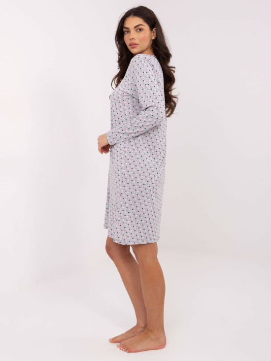 Sivá dámska nočná košeľa s dlhým rukávom a mašličkou