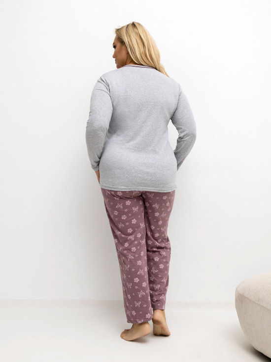 Dámske sivé pyžamo s kvetinovou potlačou