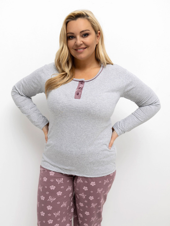 Dámske sivé pyžamo s kvetinovou potlačou