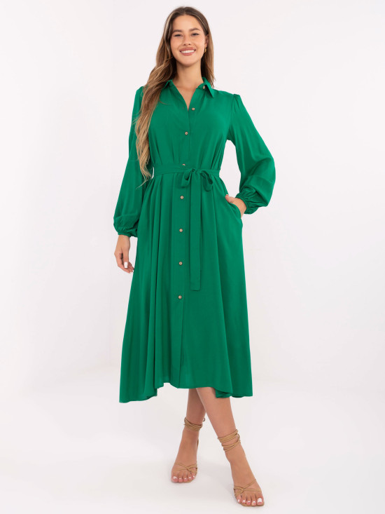 Elegantné zelené midi šaty s dlhým rukávom