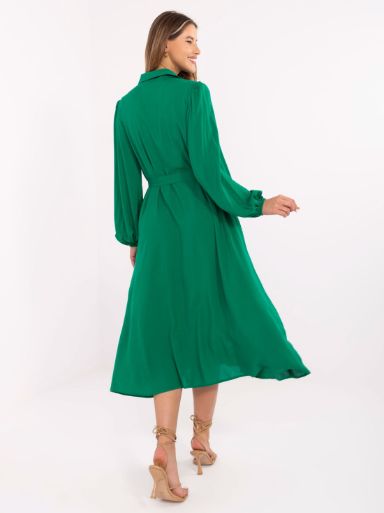 Elegantné zelené midi šaty s dlhým rukávom