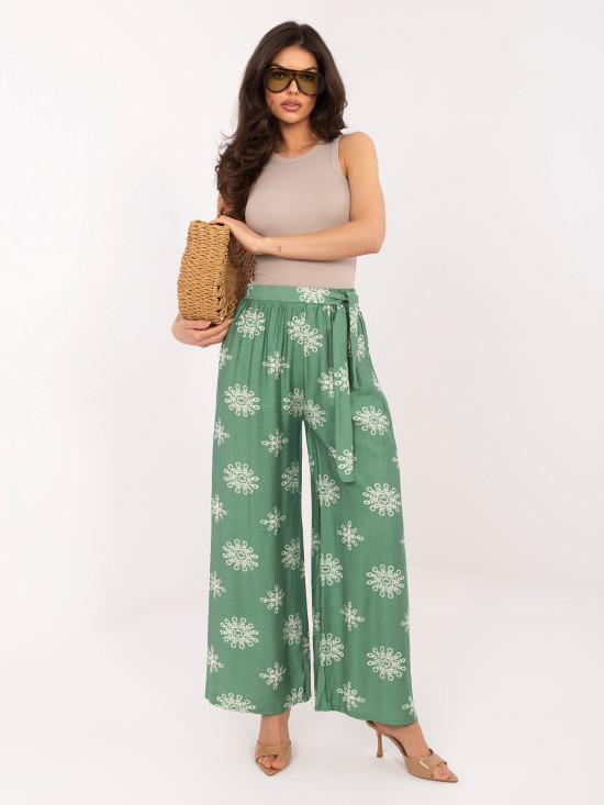Zelené palazzo nohavice s opaskom