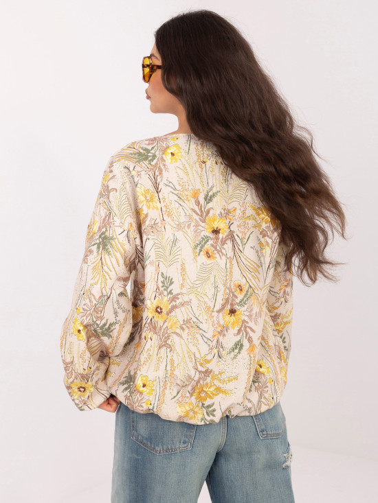 Žltá kvetinová bomber bunda s podšívkou