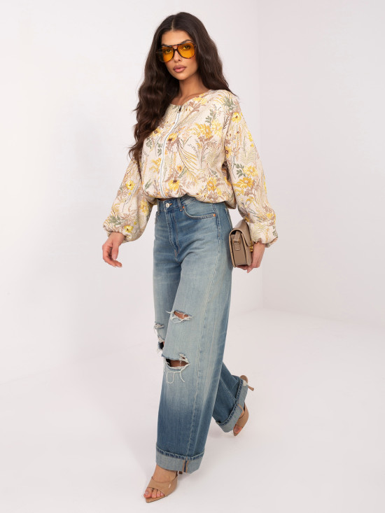 Žltá kvetinová bomber bunda s podšívkou