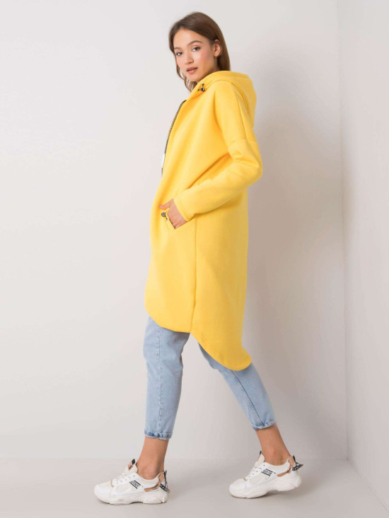Žltá dlhá mikina s kapucňou a zipsom
