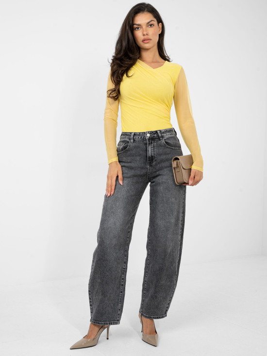 Žlté elegantné body s dlhým rukávom a okrúhlym výstrihom