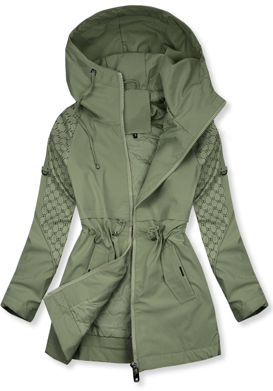 Jarná parka s potlačou vo farbe khaki