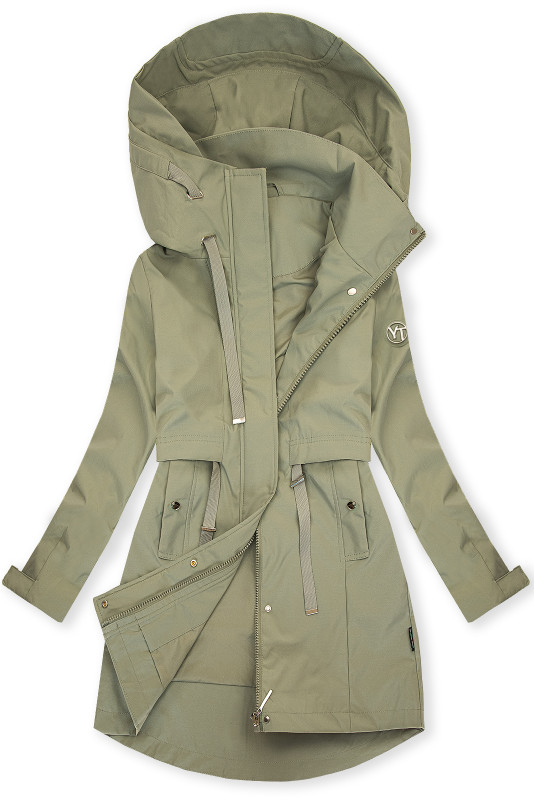 Khaki jarná parka s veľkou kapucňou