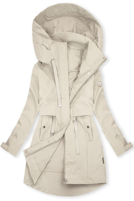 Ecru jarná parka s veľkou kapucňou