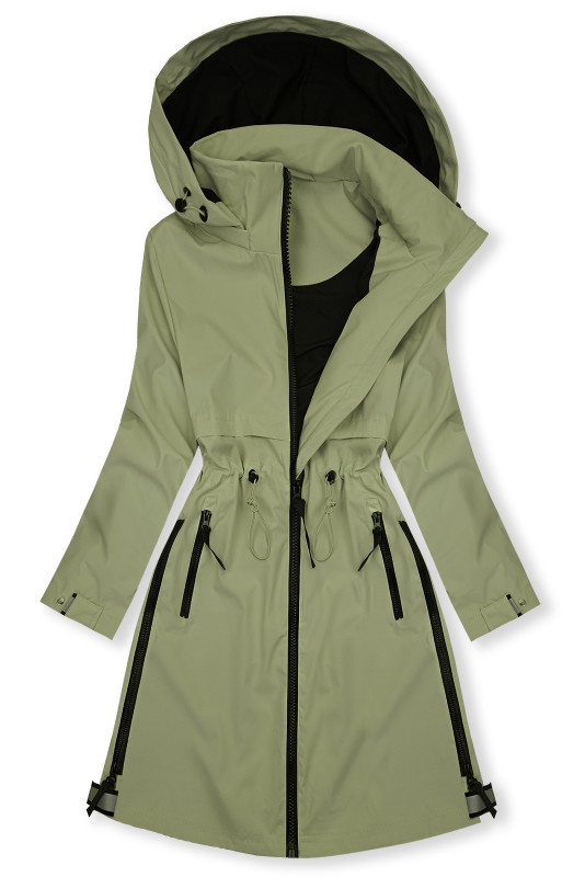 Olivovozelená prechodná parka so sťahovaním v páse