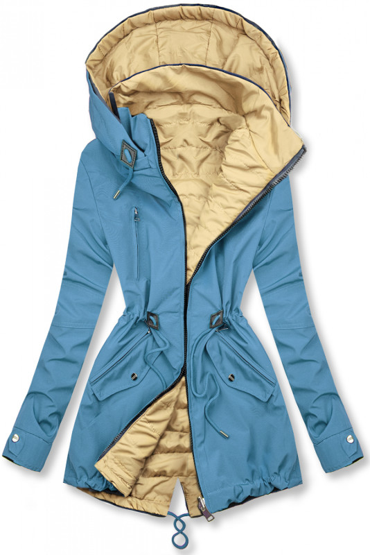 Ľahká obojstranná prechodná parka jeans modrá/béžová