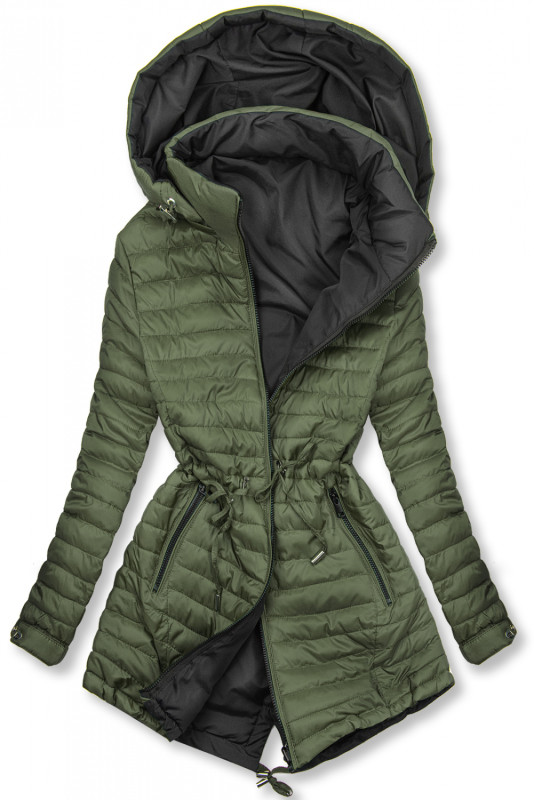 Prešívaná obojstranná parka khaki/čierna