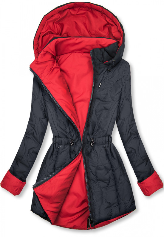 Prešívaná jesenná parka tmavomodrá/červená