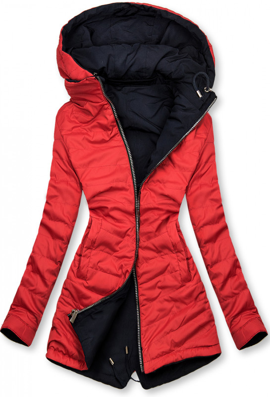 Modro/červená parka s kapucňou