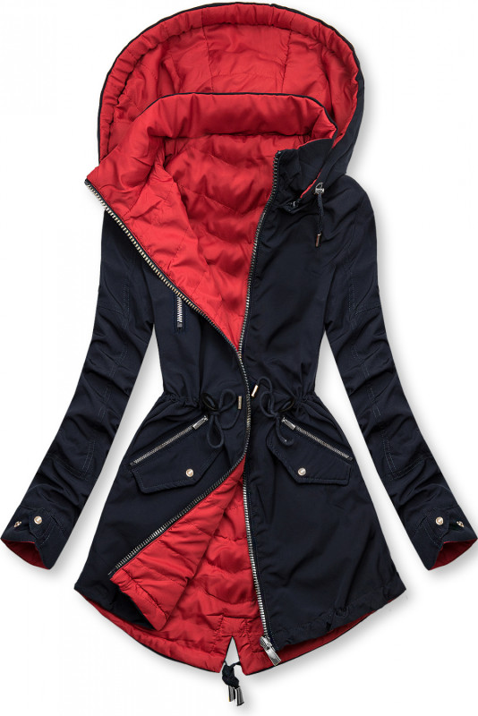 Modro/červená parka s kapucňou