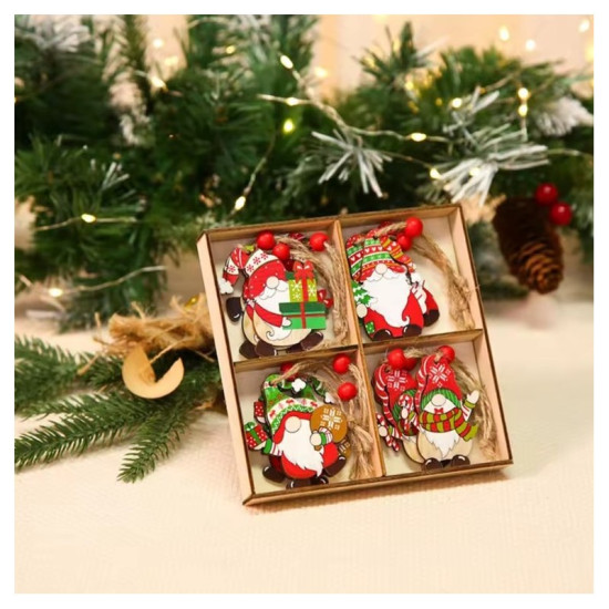 Sada 12 drevených ozdôb na stromček, 6,5 cm