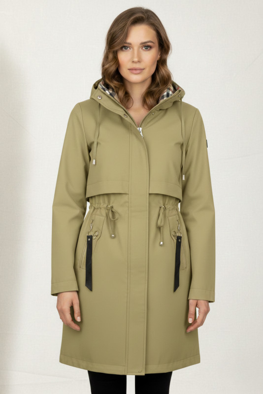 Trenčkot s károvanou podšívkou tmavobéžový