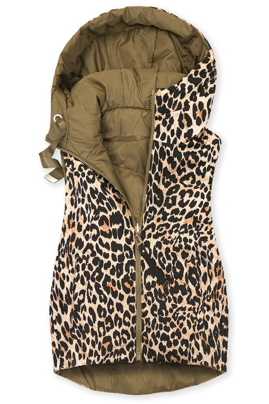 Obojstranná vesta s leopardím vzorom hnedá