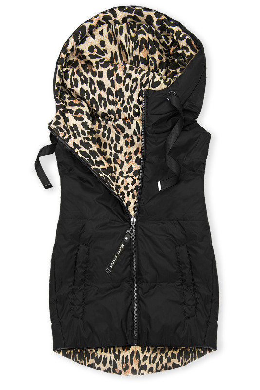 Obojstranná vesta s leopardím vzorom čierna