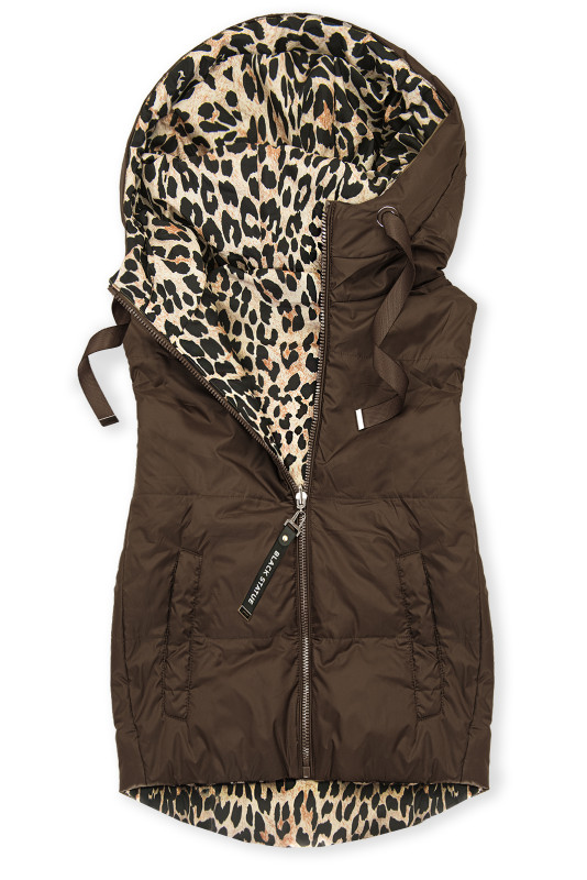 Obojstranná vesta s leopardím vzorom čokoládovohnedá