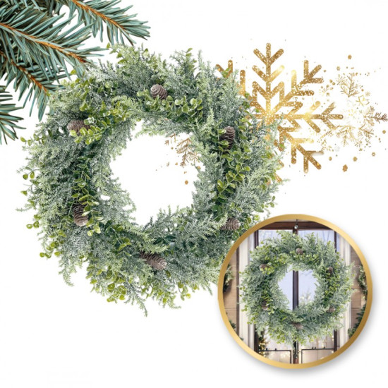 Vianočný veniec na dvere, naturálna zelená, 38 cm