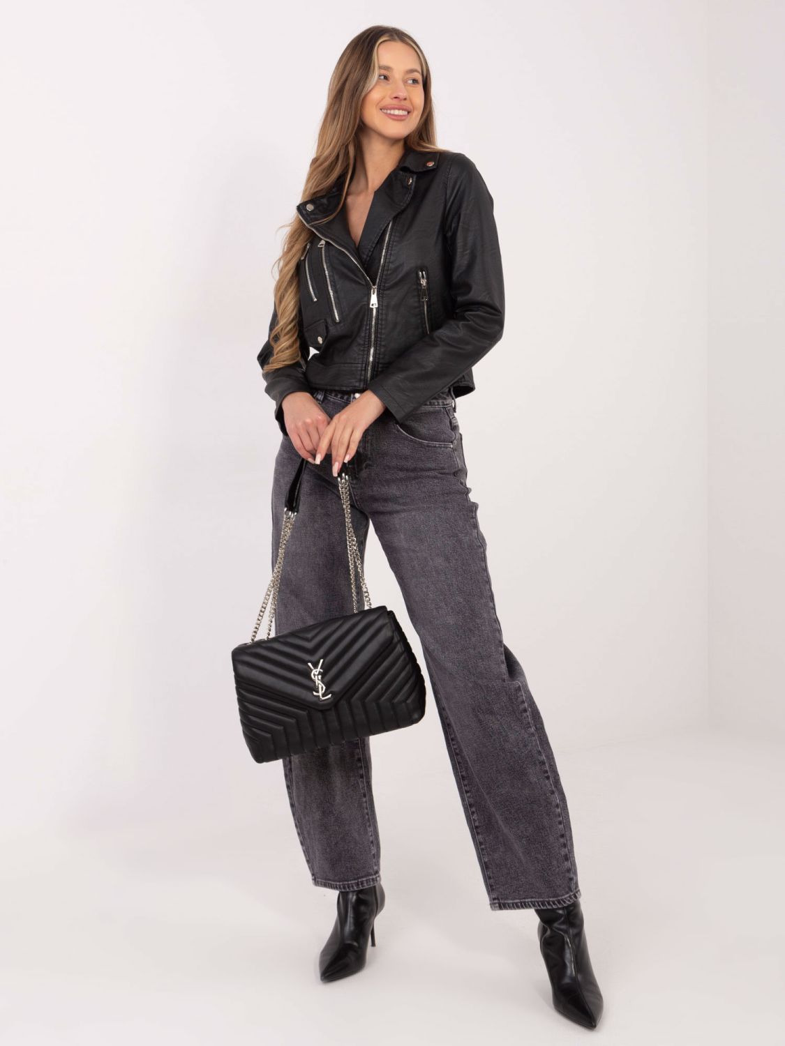 Čierna dámska koženková bunda