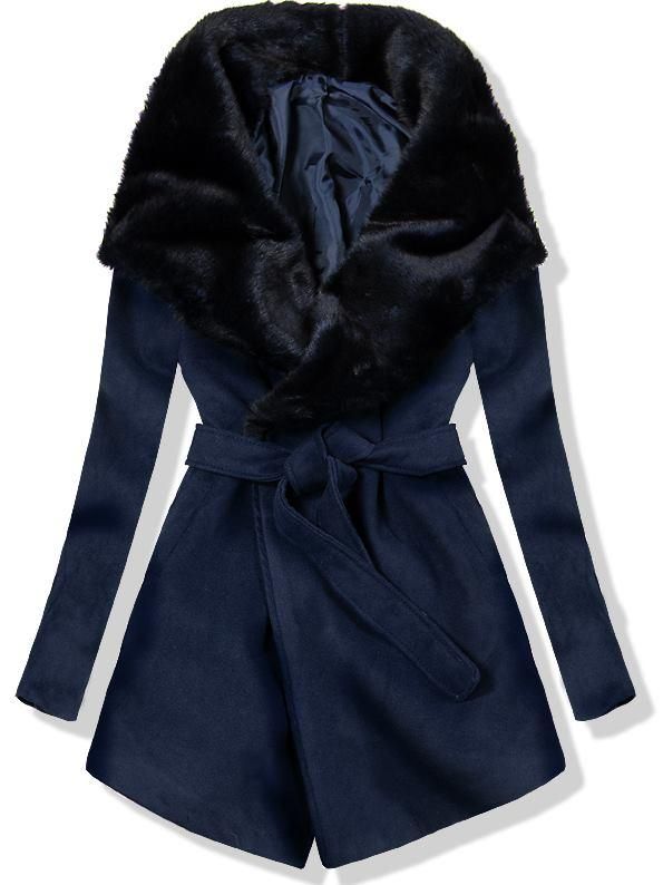 Tmavomodrý kabát na zaväzovanie