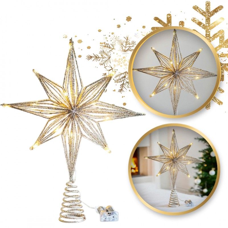 Zlatá LED ozdoba na stromček hviezda