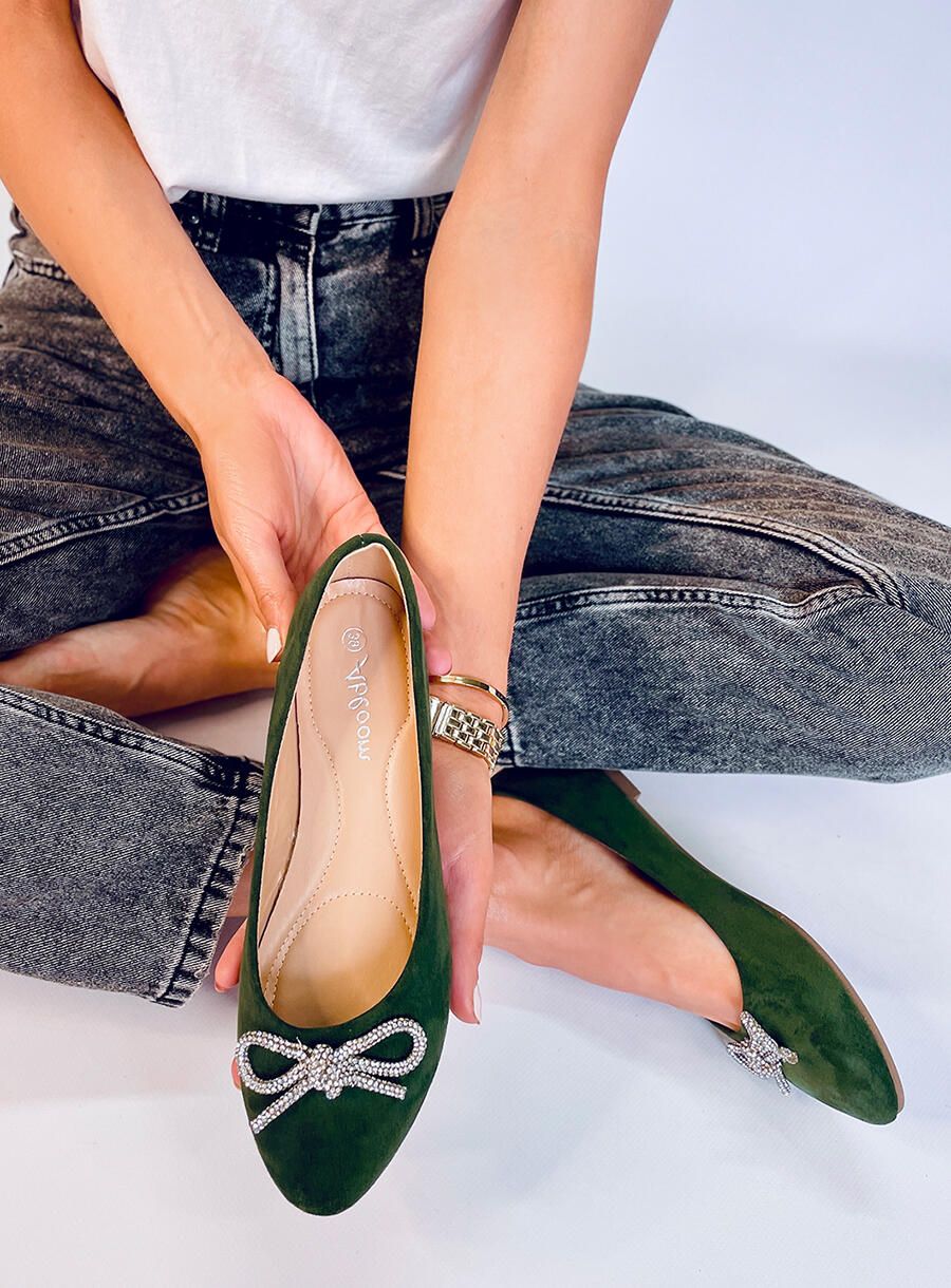 Zamatové balerínky smaragdovozelené