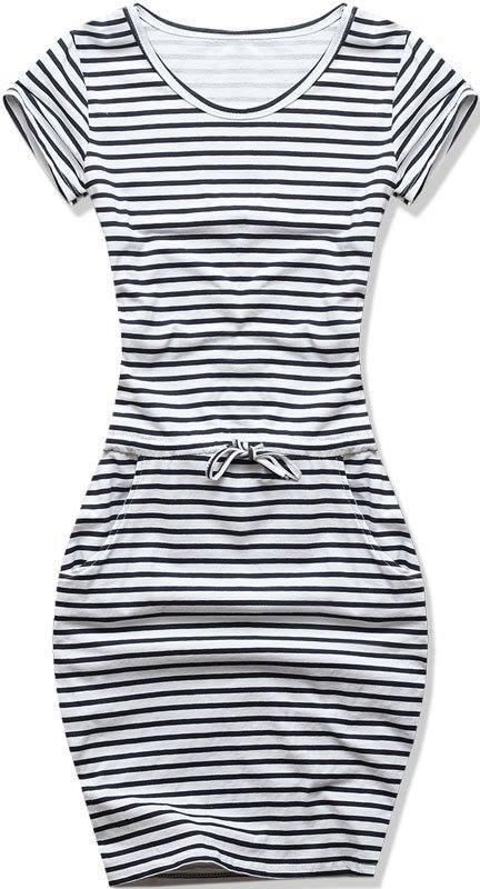 Bielo-modré šaty v námorníckom štýle mini pruh