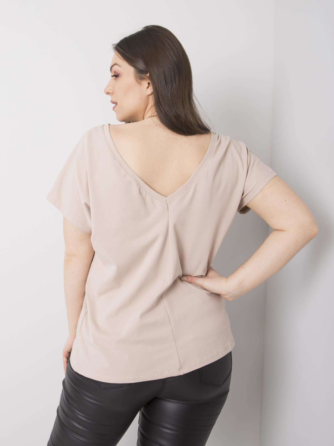 Béžové plus size tričko z bavlny
