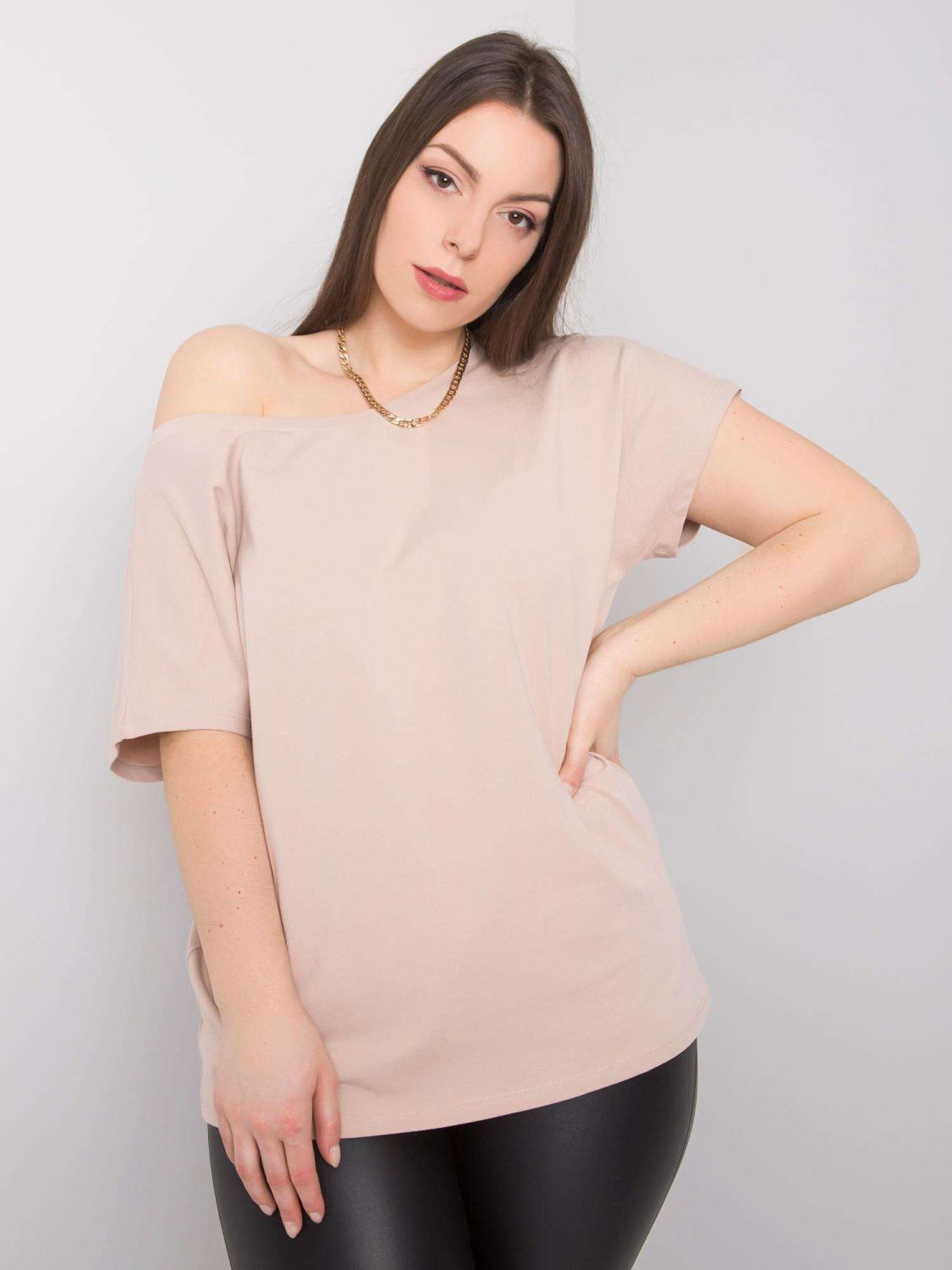 Béžové plus size tričko z bavlny