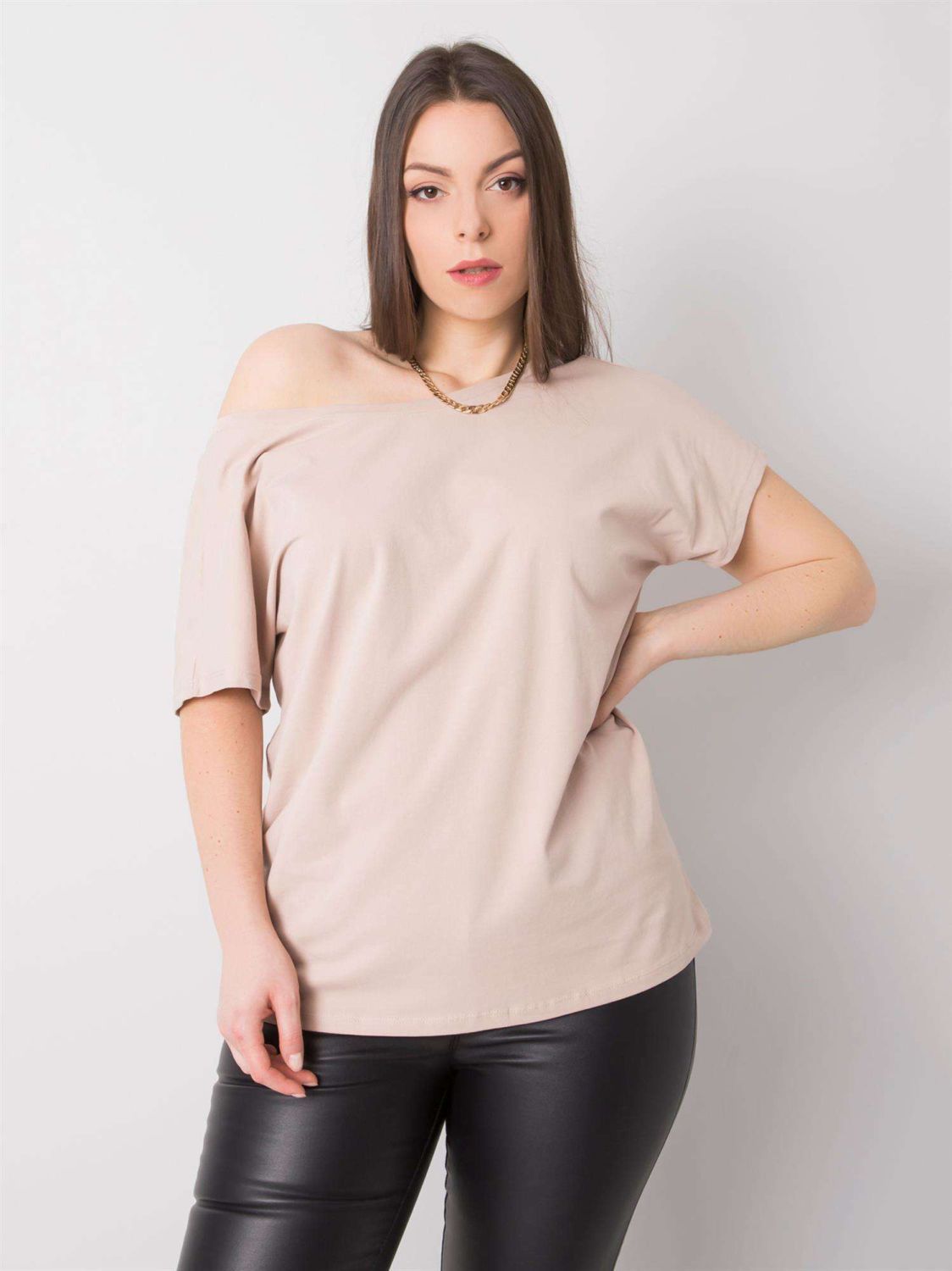 Béžové plus size tričko z bavlny
