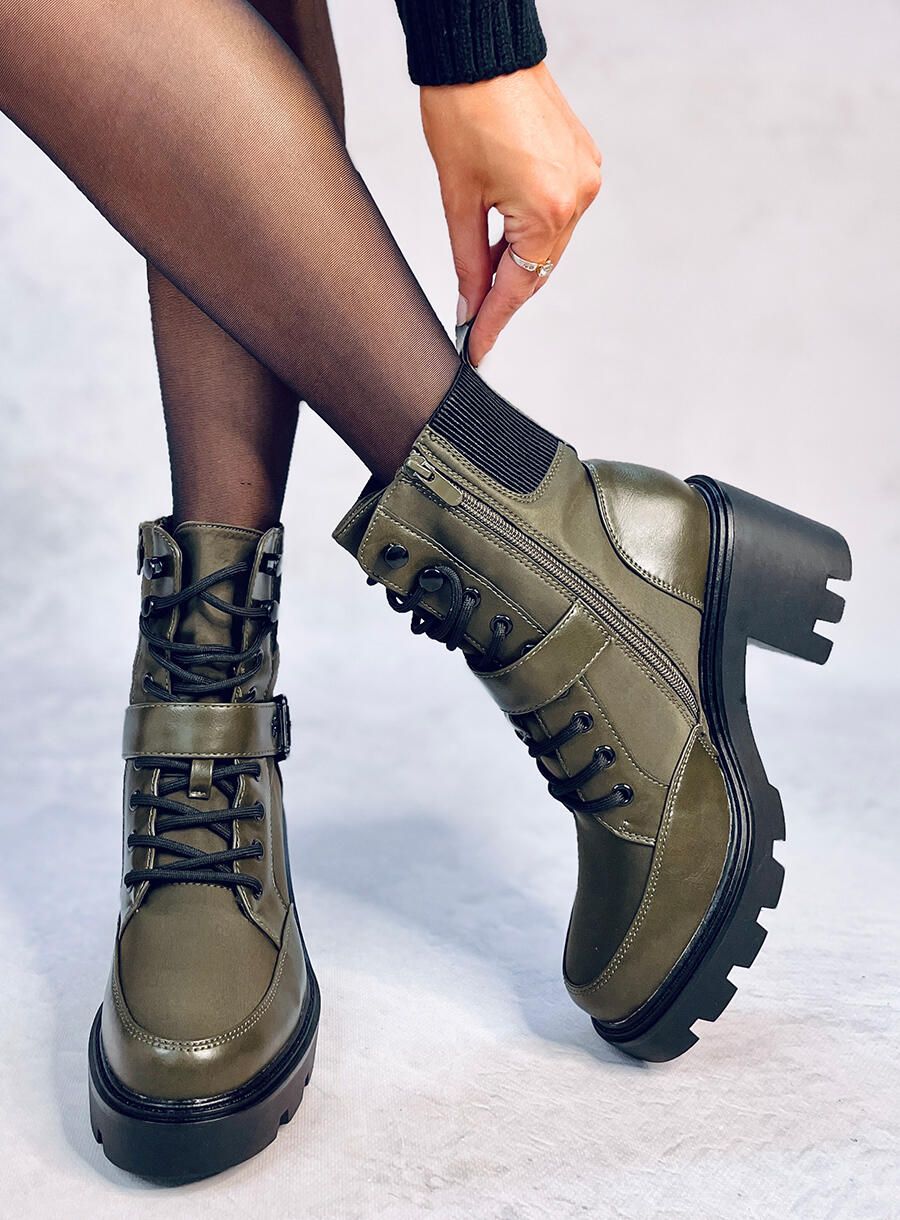 Khaki zelené topánky na šnurovanie