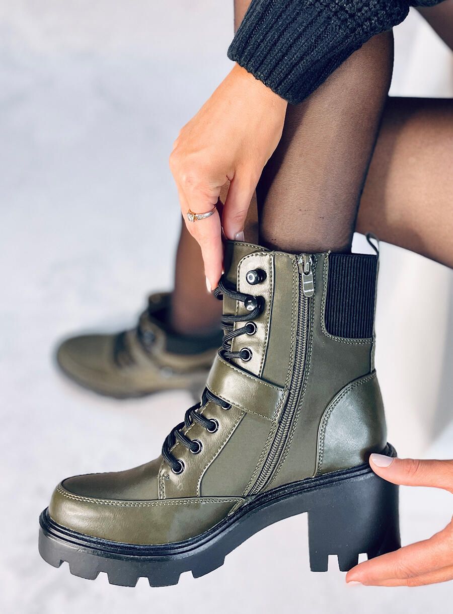 Khaki zelené topánky na šnurovanie