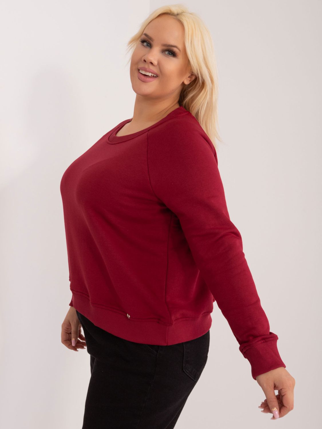 Bordová plus size mikina bez kapucne