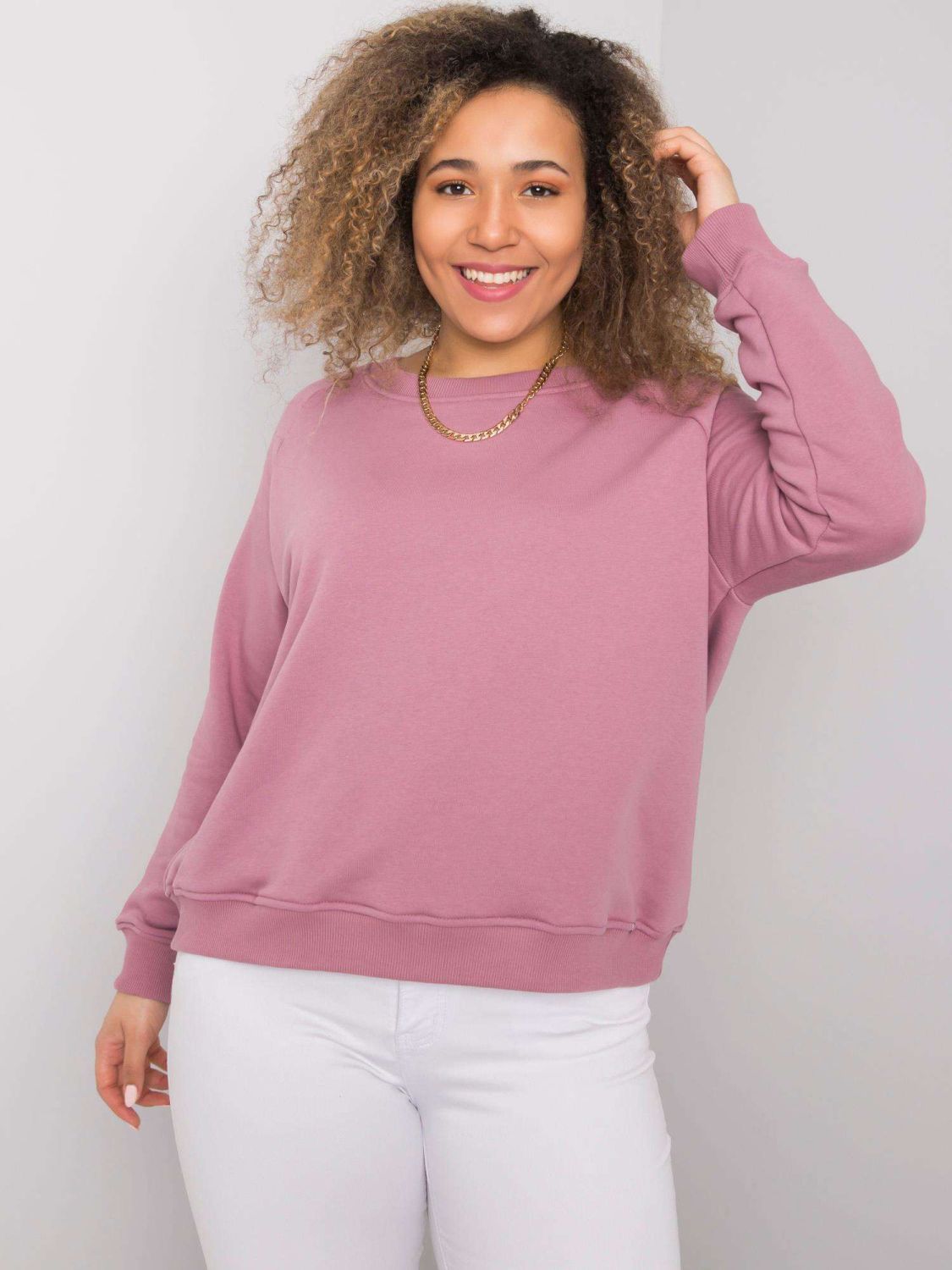 Ružová plus size mikina bez kapucne