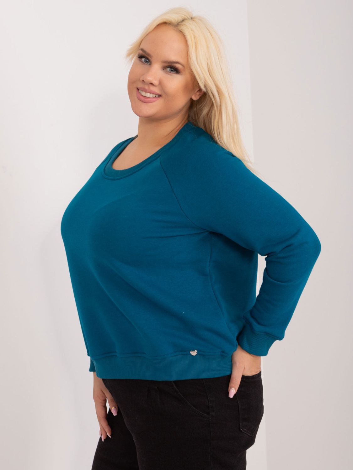 Morská modrá plus size mikina bez kapucne