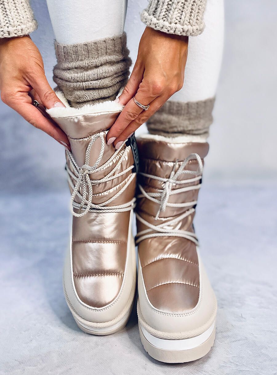 Zimné snehule so šnurovaním béžové