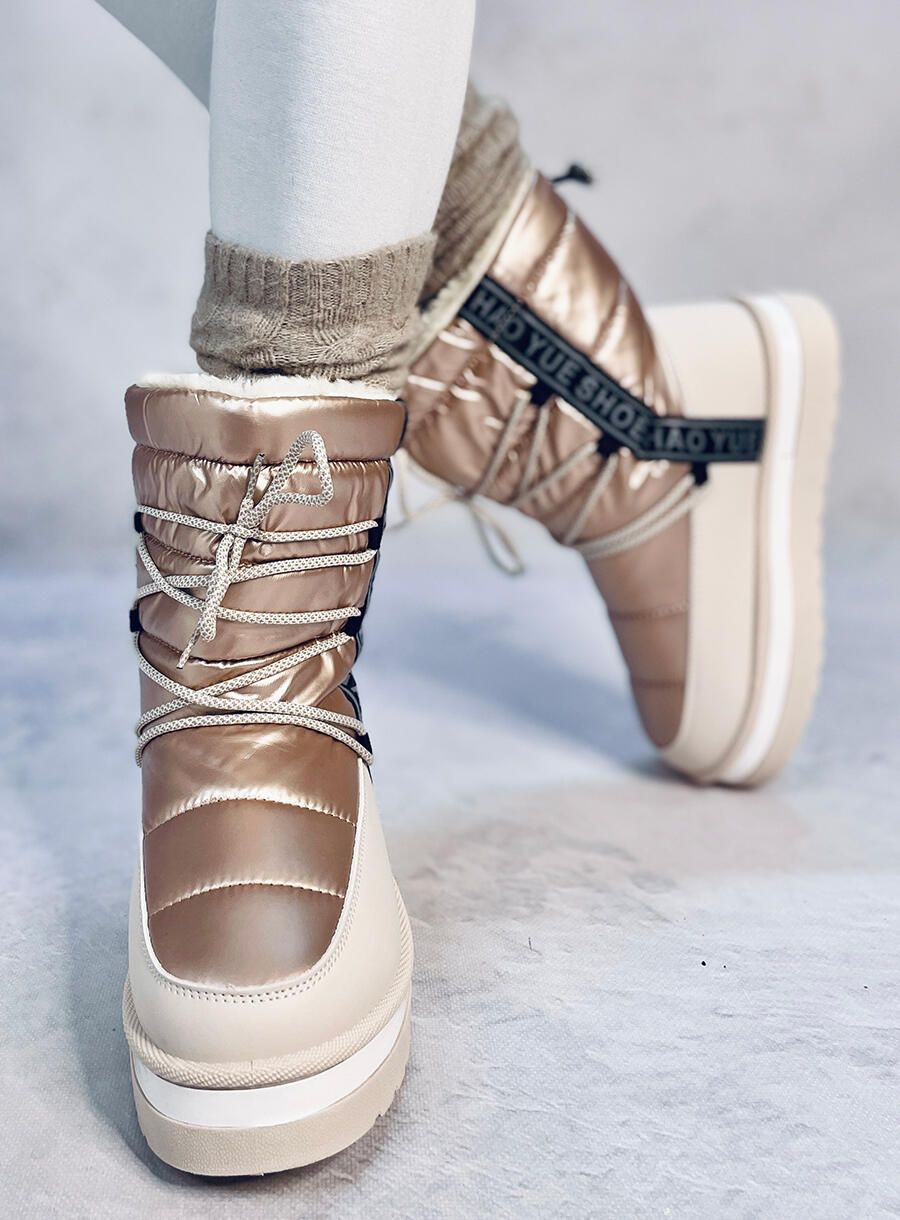 Zimné snehule so šnurovaním béžové